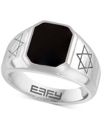 EFFY Collection - Men's Onyx Star of David Engraved Ring in Sterling Silver