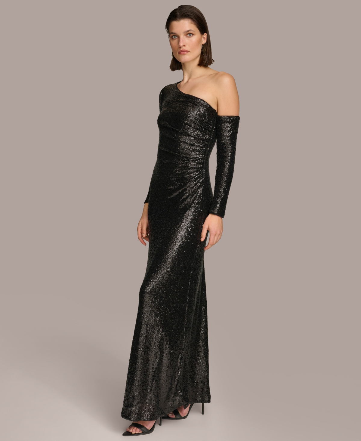 Shop Donna Karan Women's Sequin One-shoulder Gown Dress In Black