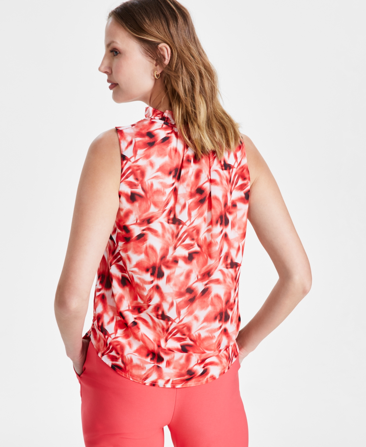 Anne Klein Women's Ruffled Tie-Neck Floral-Print Top -an