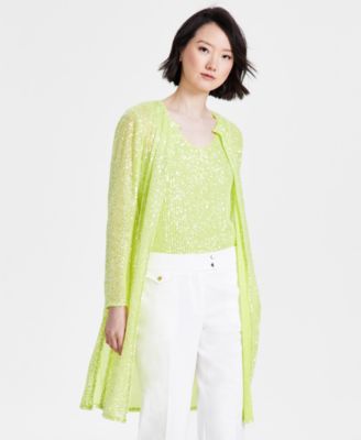 Anne Klein - Women's Sequinned Long Side-Slit Cardigan