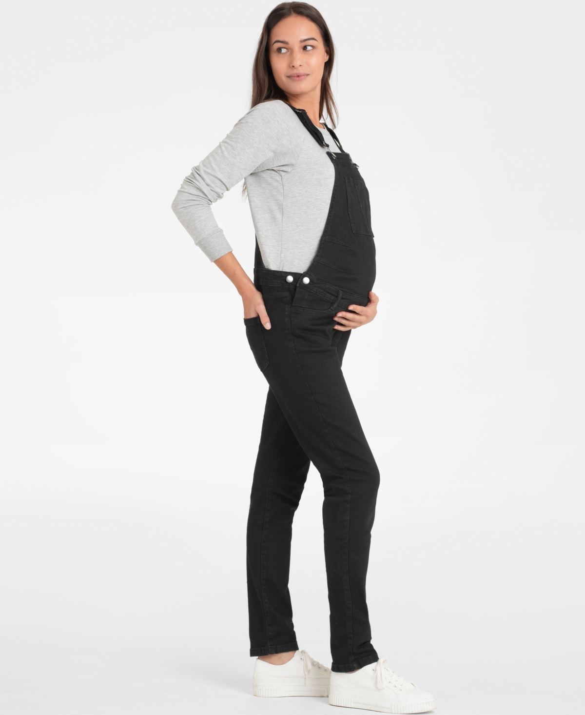 Shop Seraphine Women's Denim Maternity Overalls In Black