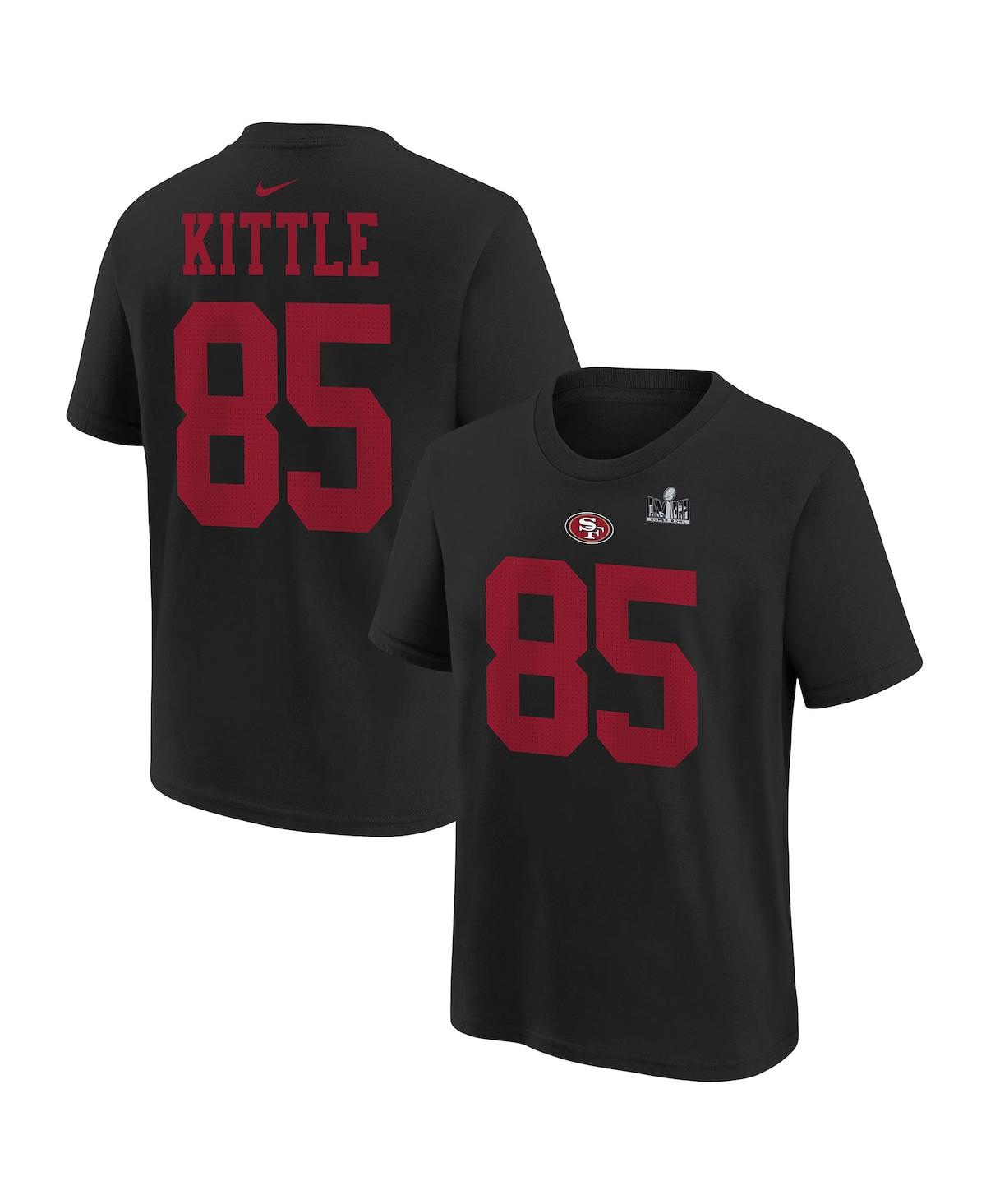 Nike Kids' Big Boys  George Kittle Black San Francisco 49ers Super Bowl Lviii Player Name And Number T-shir