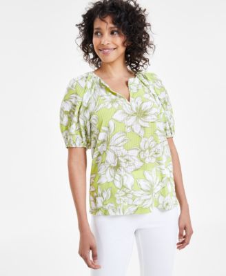 Anne Klein - Women's Floral-Print Puff-Sleeve Blouse