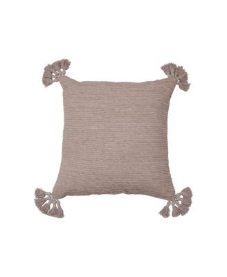 Newport Dune Textured Throw Pillow Beige Sand Solid Color With Tassels Luxury Decorative Accent Covers For Couch And Bed