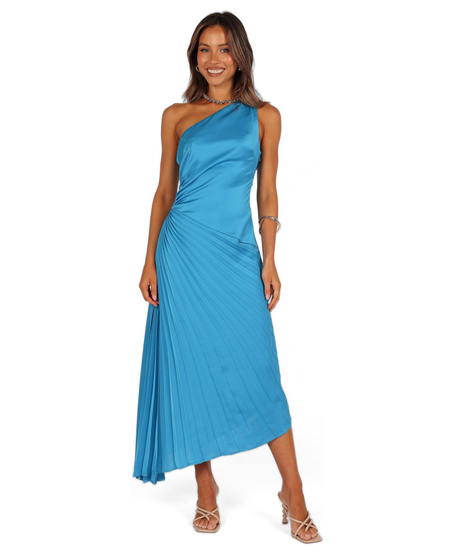 Flin Pleated One Shoulder Midi Dress