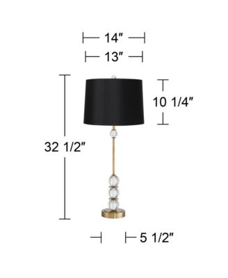 Art Deco Table Lamp 32.5" Tall Brass Crystal Ball Accents Black Hardback Drum Shade for Living Room Bedroom Bedside