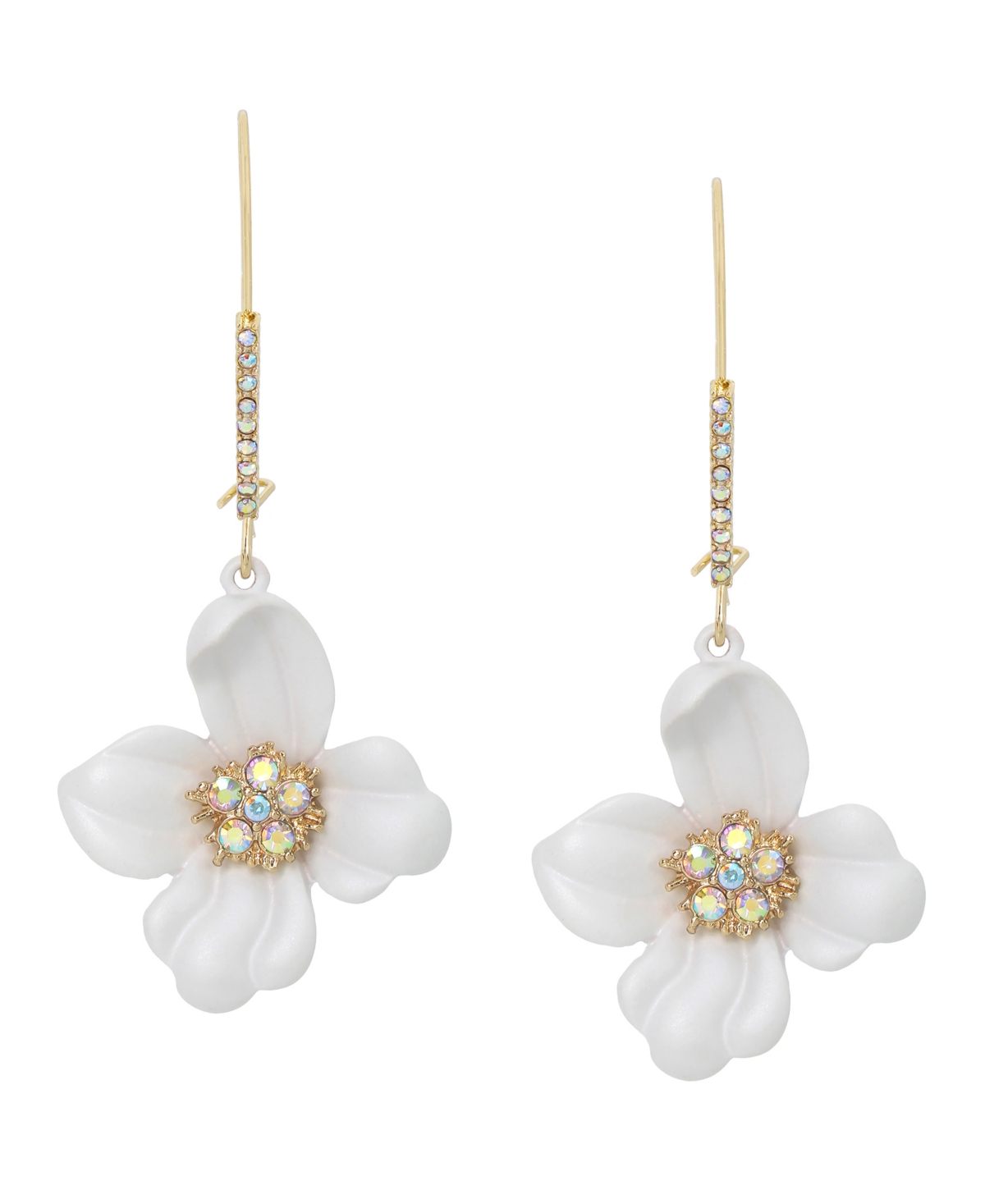Faux Stone Flower Dangle Earrings - White, Gold