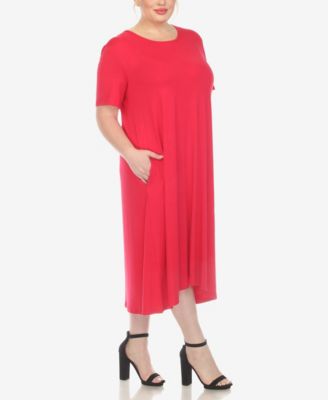 Plus Size Short Sleeve Pocket Swing Midi Dress