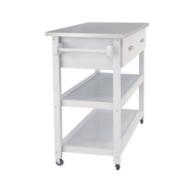 Stainless Steel Tabletop White Kicthen Cart with Two Drawers