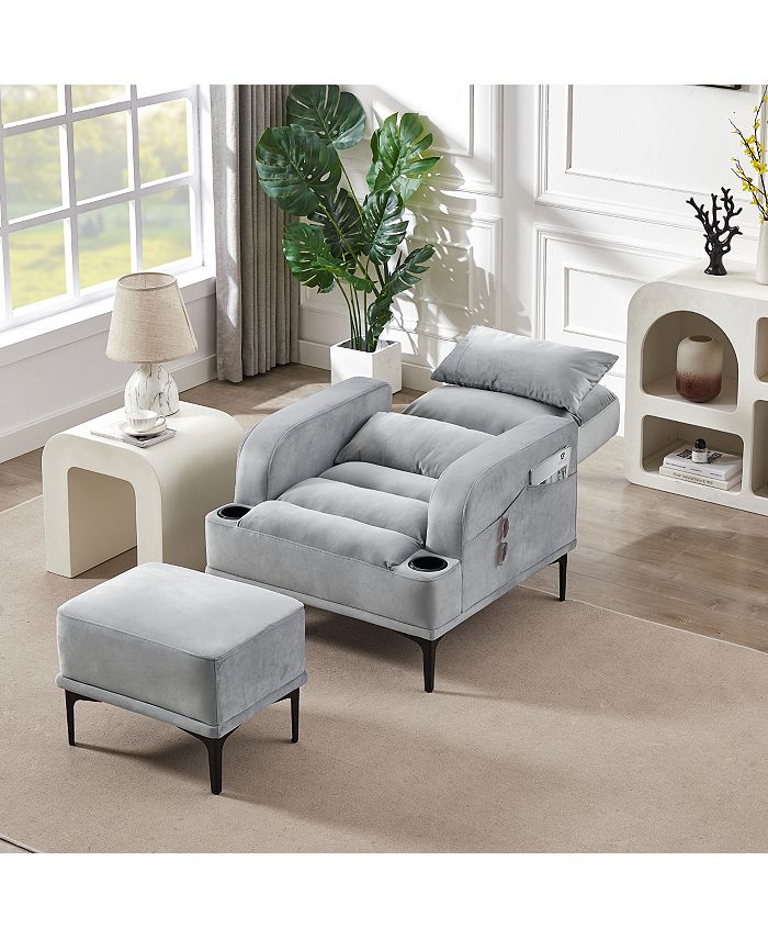 Simplie Fun Accent Chairs with Ottoman, Velvet Fabric Armchair with Ottoman for Bedroom Living