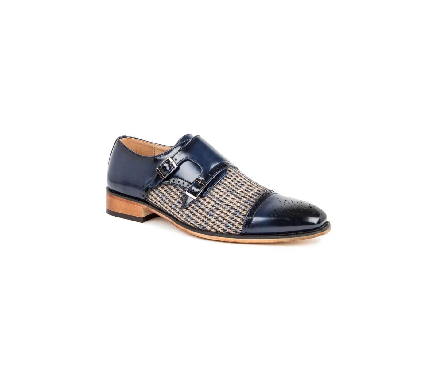 Обувь Gino Vitale Double Monk Strap Houndstooth Medallion Cap Toe Dress Shoes, цвет: Синий — фото 1