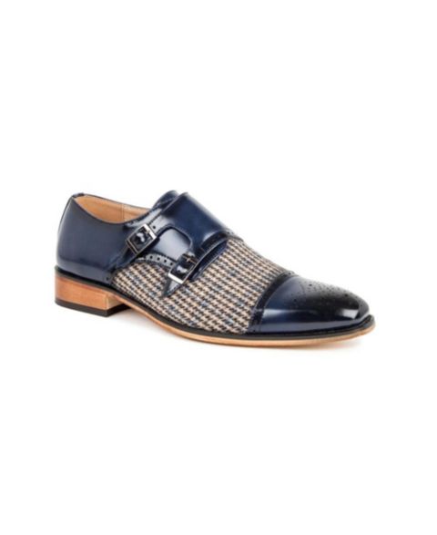 Обувь Gino Vitale Double Monk Strap Houndstooth Medallion Cap Toe Dress Shoes, цвет: Синий