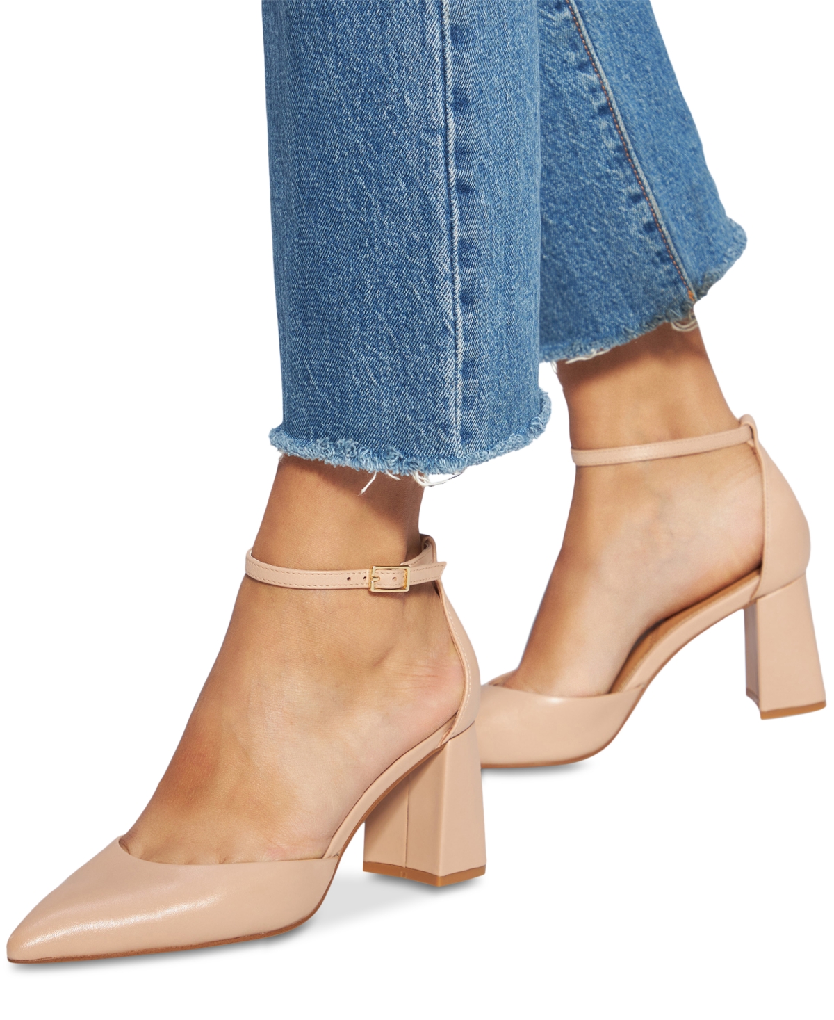 Shop Aldo Women's Jan Pointed Toe Ankle-strap Block-heel Sandals In Beige Smooth