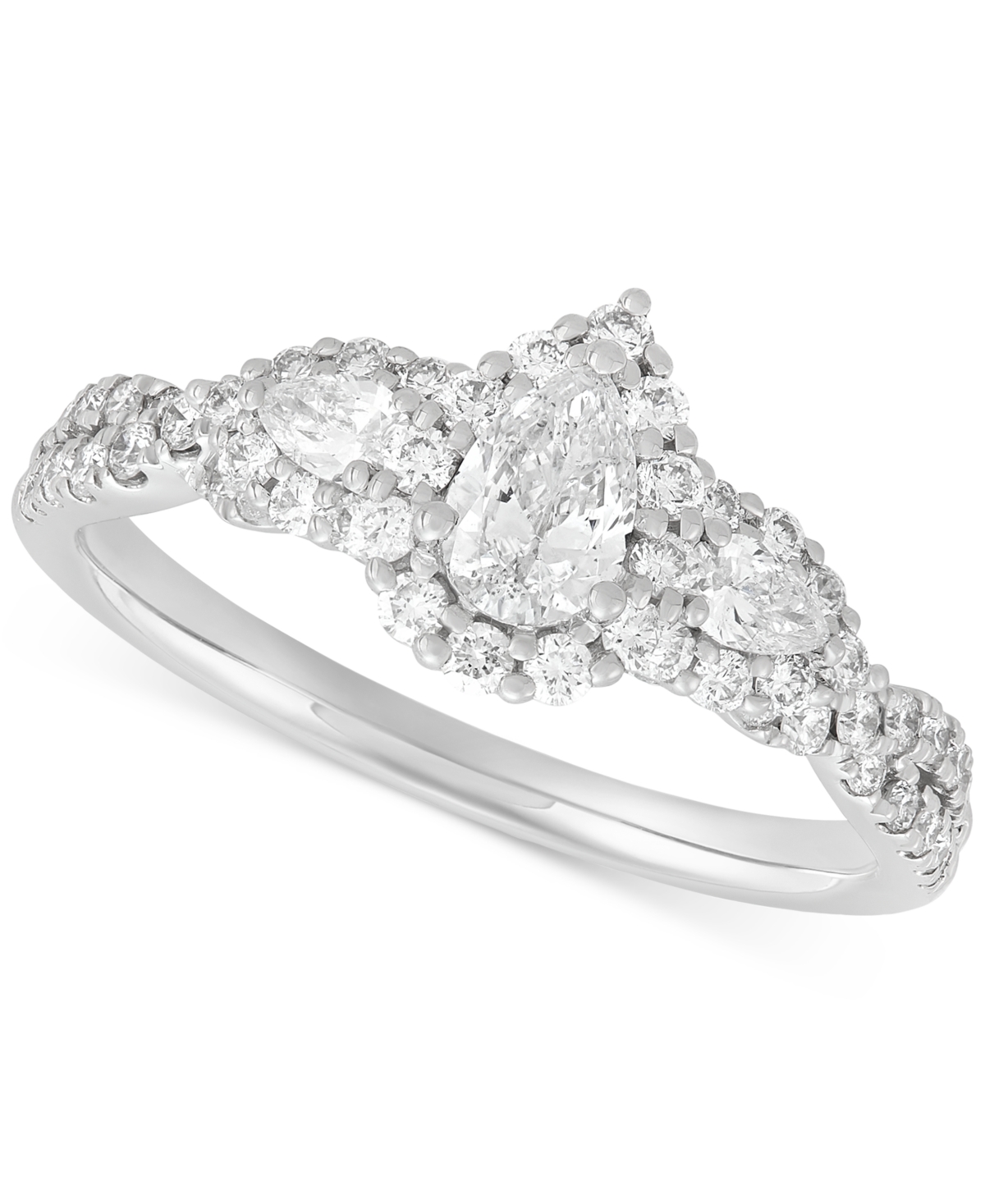 Shop Macy's Diamond Pear Three Stone Engagement Ring (1 Ct. T.w.) In 14k White Gold