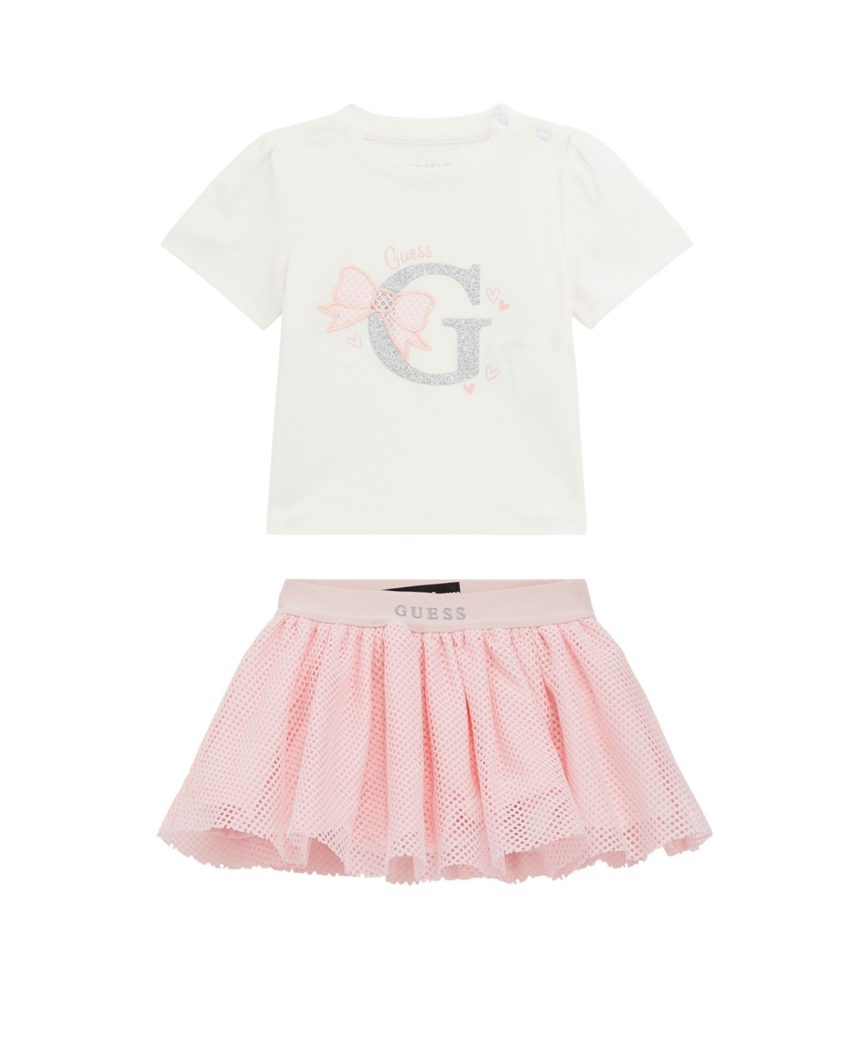 Shop Guess Baby Girls Logo T Shirt And Mesh Skirt, 2 Piece Set In White