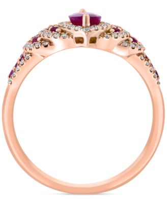 EFFY&reg; Ruby (7/8 ct. t.w.) & Diamond (7/8 ct. t.w.) Marquise Halo Statement Ring in 14k Rose Gold
