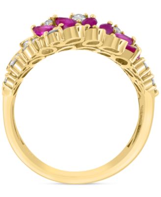 EFFY&reg; Ruby (2-1/3 ct. t.w.) & Diamond (2-1/3 ct. t.w.) Marquise Floral-Inspired Cluster Ring in 14k Gold