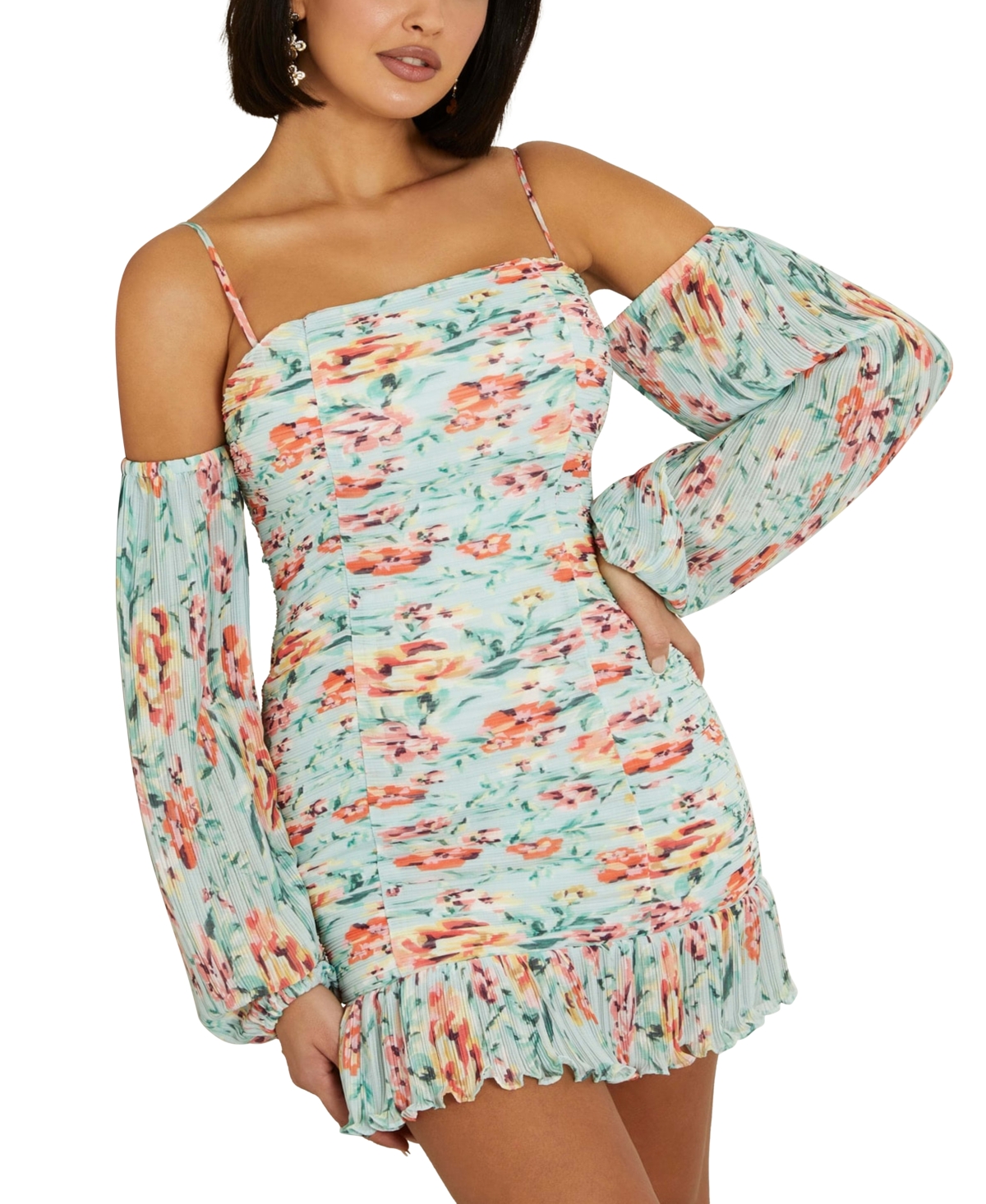 Guess Women's Tiffany Cold-shoulder Mini Dress In Rose Meadows Print
