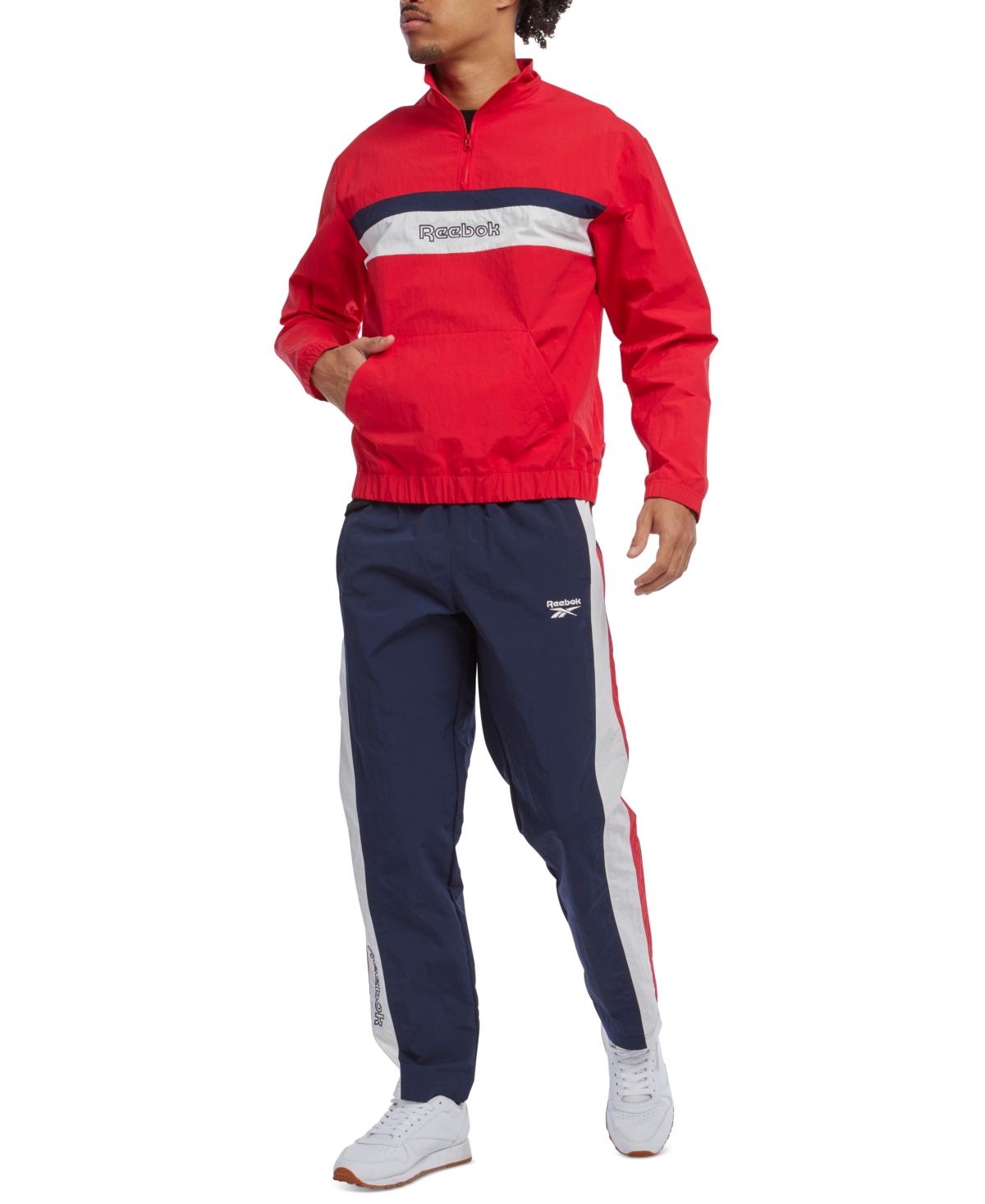 Reebok Men's Retro Colorblocked Quarter-Zip Popover -navy/white