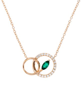 Macy's - Lab-Grown Emerald (1/4 ct. t.w.) & Lab-Grown White Sapphire (1/5 ct. t.w.) Interlocking Circle 18" Pendant Necklace in 14k Rose Gold-Plated Sterling Silver