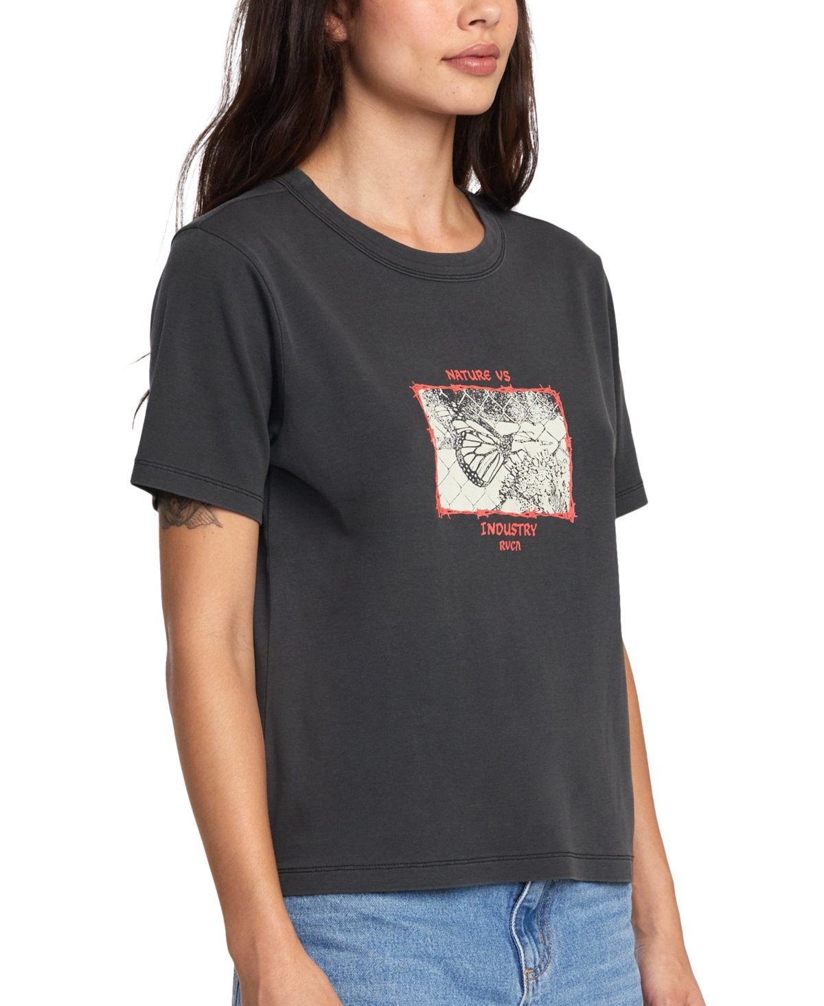 Shop Rvca Juniors' 411 Tee In Washed Black