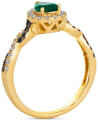 Costa Smeralda Emeralds (3/8 ct. t.w.) & Diamond (1/3 ct. t.w.) Pear Halo Ring in 14k Gold