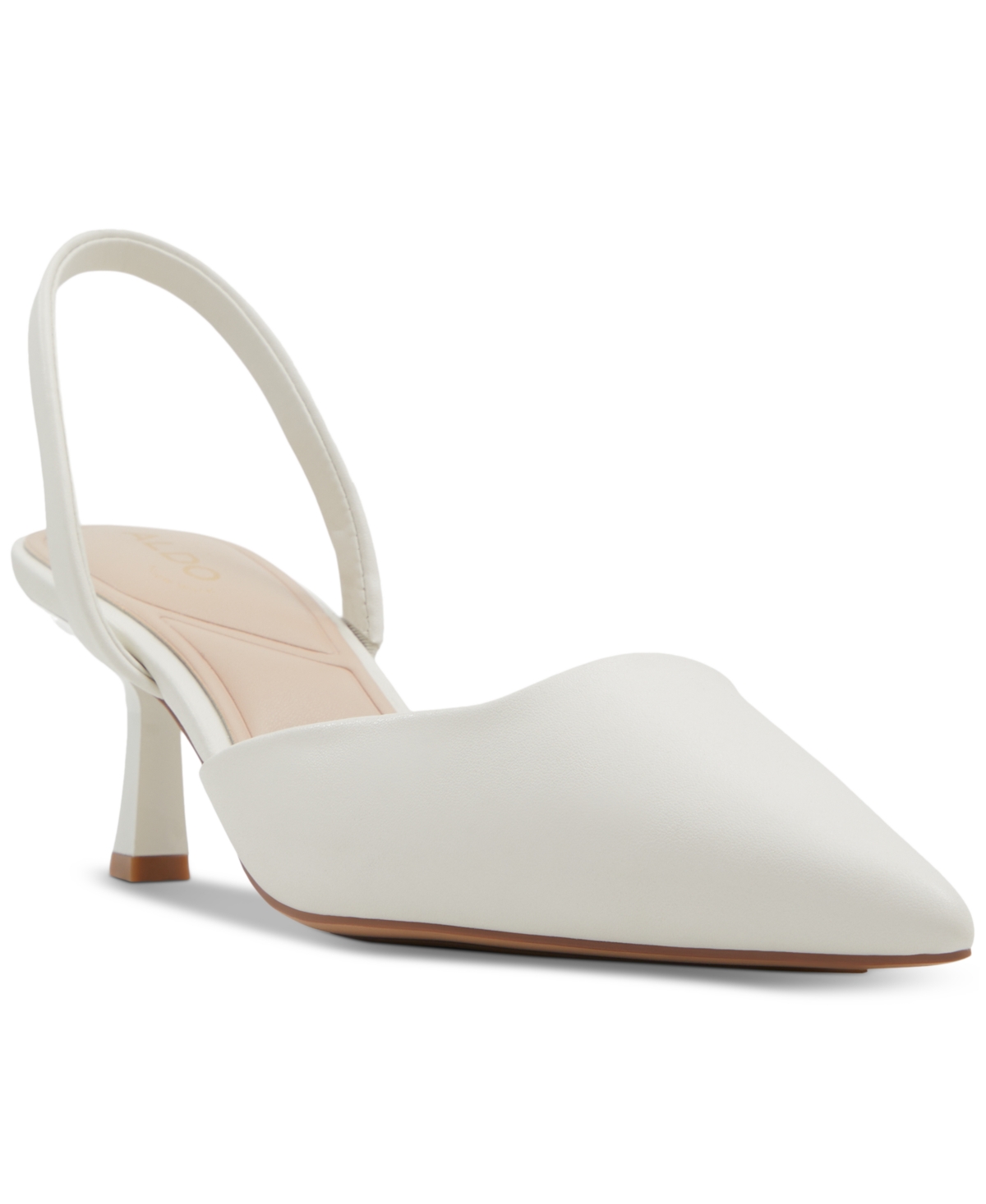 Shop Aldo Women's Gavedessi Pointed Toe Kitten Heel Slingback Pumps In White,bone Smooth