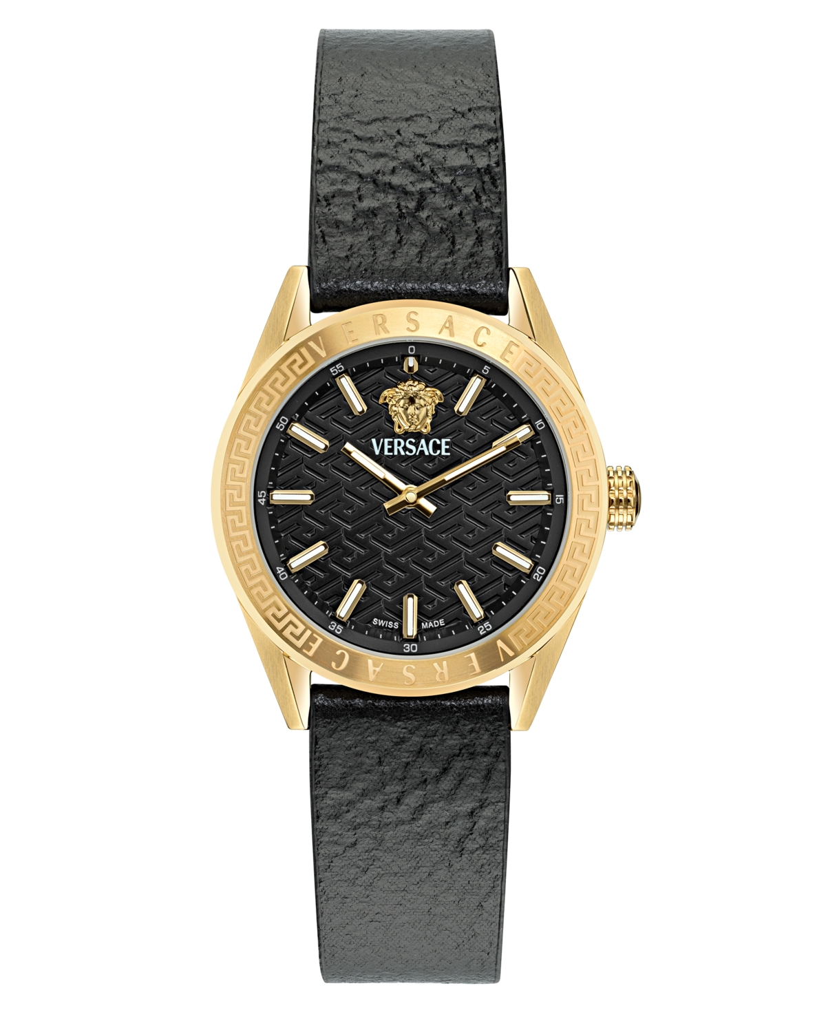 Women's Swiss Black Leather Strap Watch 36mm - Gold