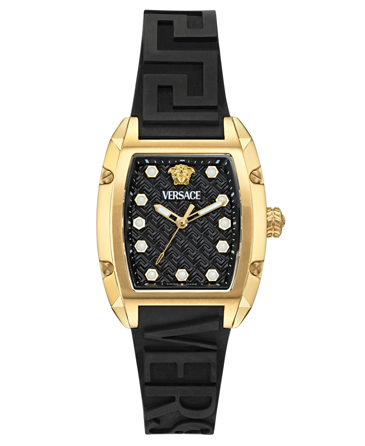 Versace Women's Swiss Black Silicone Strap Watch 45x36mm In Gold