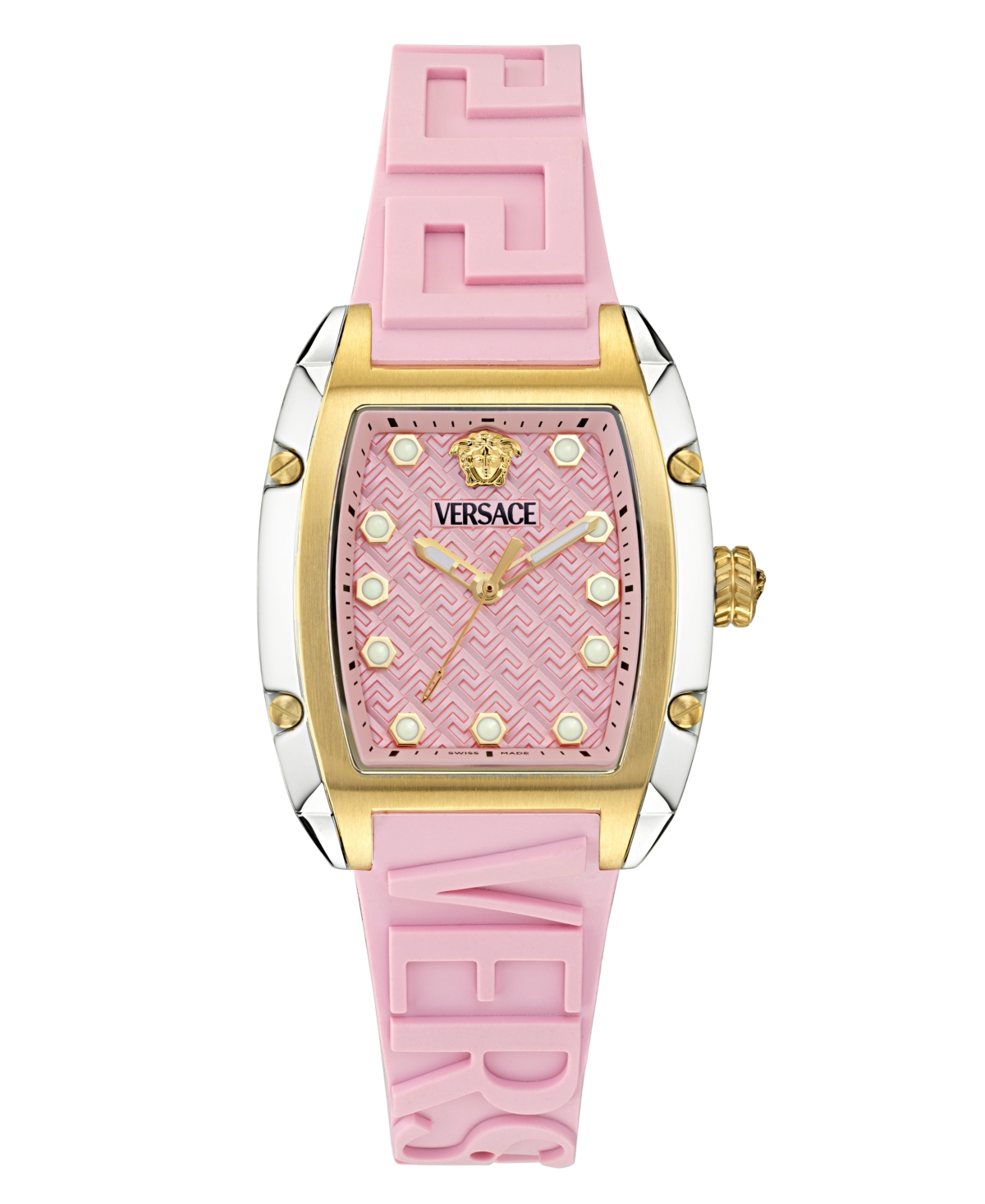 Versace Women's Swiss Pink Silicone Strap Watch 45x36mm In Two Tone