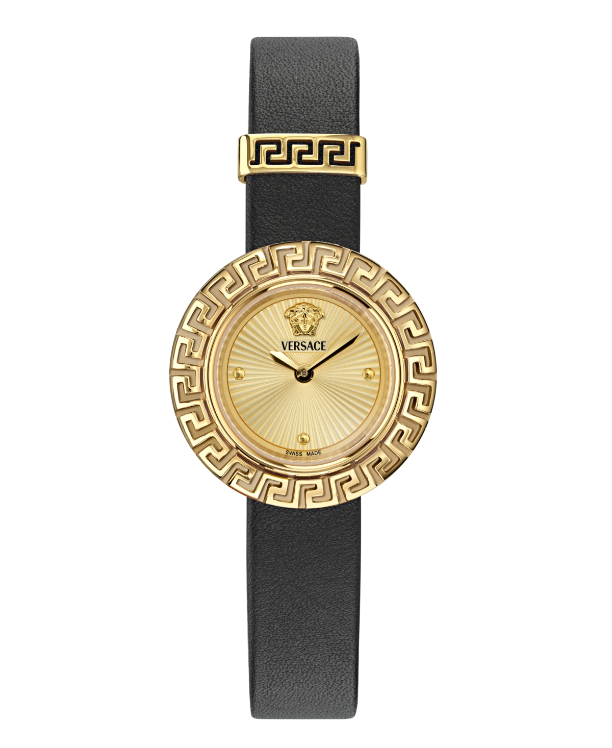Women's Swiss Black Leather Strap Watch 28mm - Gold
