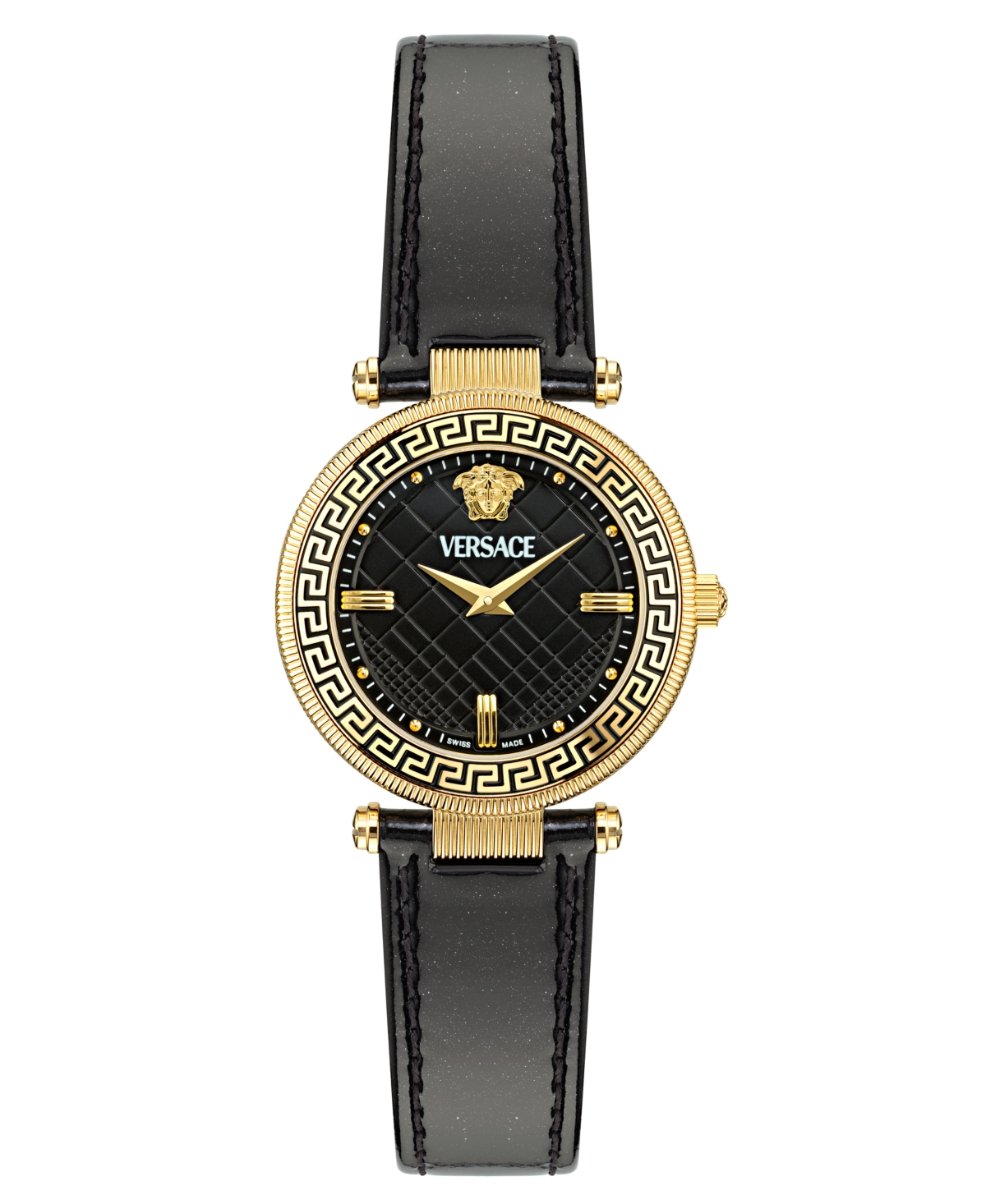 Women's Swiss Black Leather Strap Watch 35mm - Gold