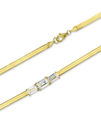 Lab-Grown White Sapphire Triple Stone 18" Collar Necklace (3-3/8 ct. t.w.) in 14k Gold-Plated Sterling Silver