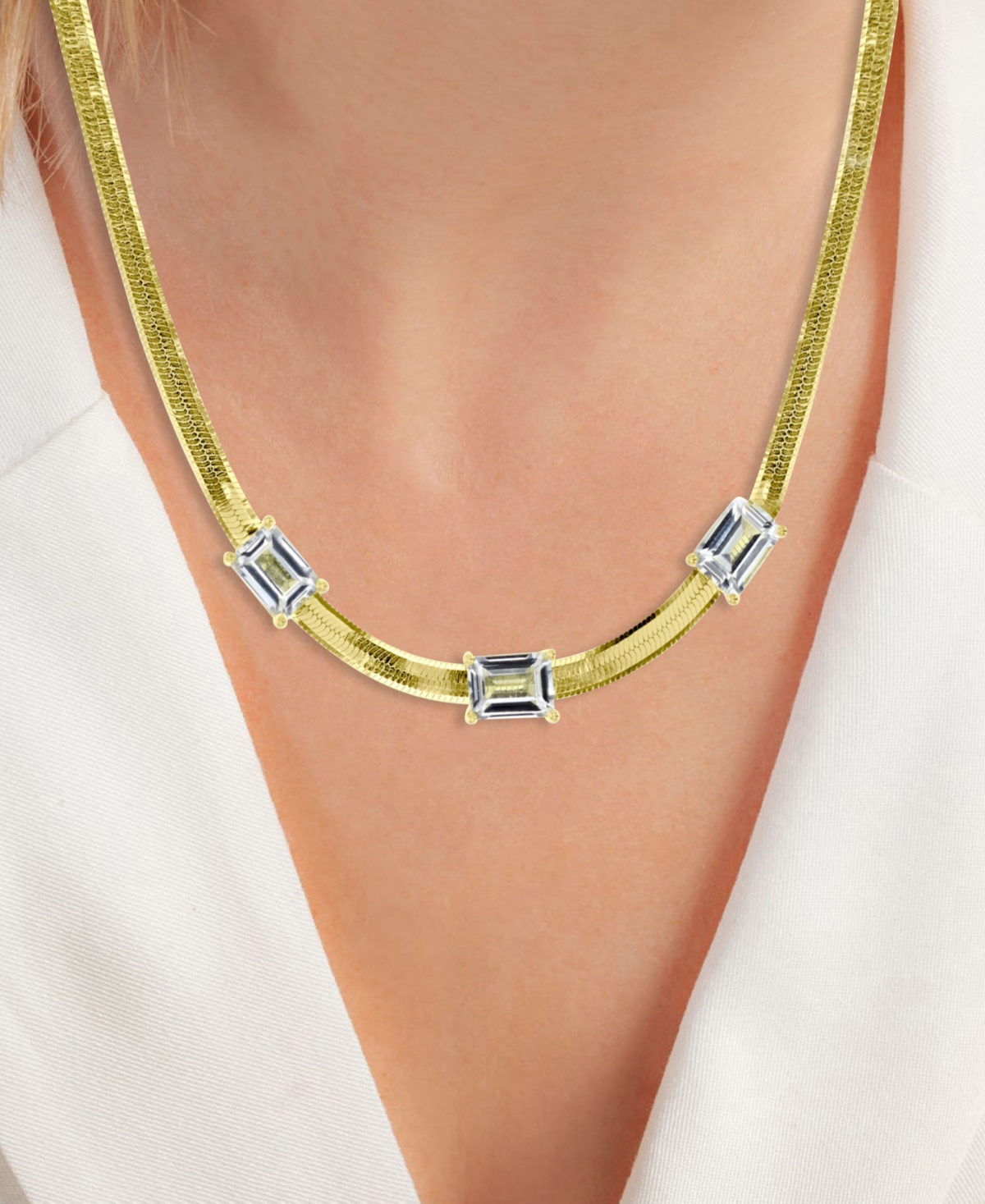 Lab-Grown White Sapphire Three Stone 18" Collar Necklace (2-5/8 ct. t.w.) in 14k Gold-Plated Sterling Silver