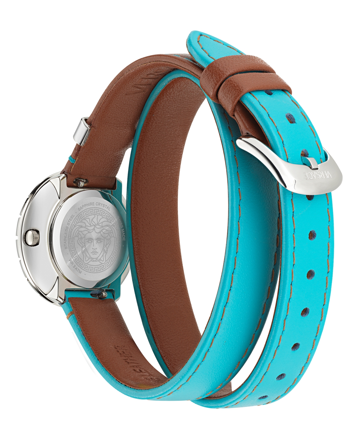 Versace La Greca Stainless Steel Bangle Bracelet Watch With Wrap Leather Strap, 28mm In Stainless