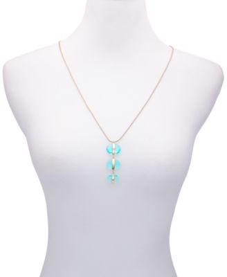 Gold-Tone Long Aqua Pendant Statement Necklace, 30" + 2" Extender
