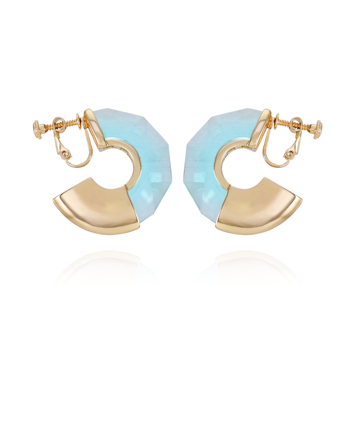 Shop Vince Camuto Gold-tone And Aqua Huggie Hoop Clip-on Earrings