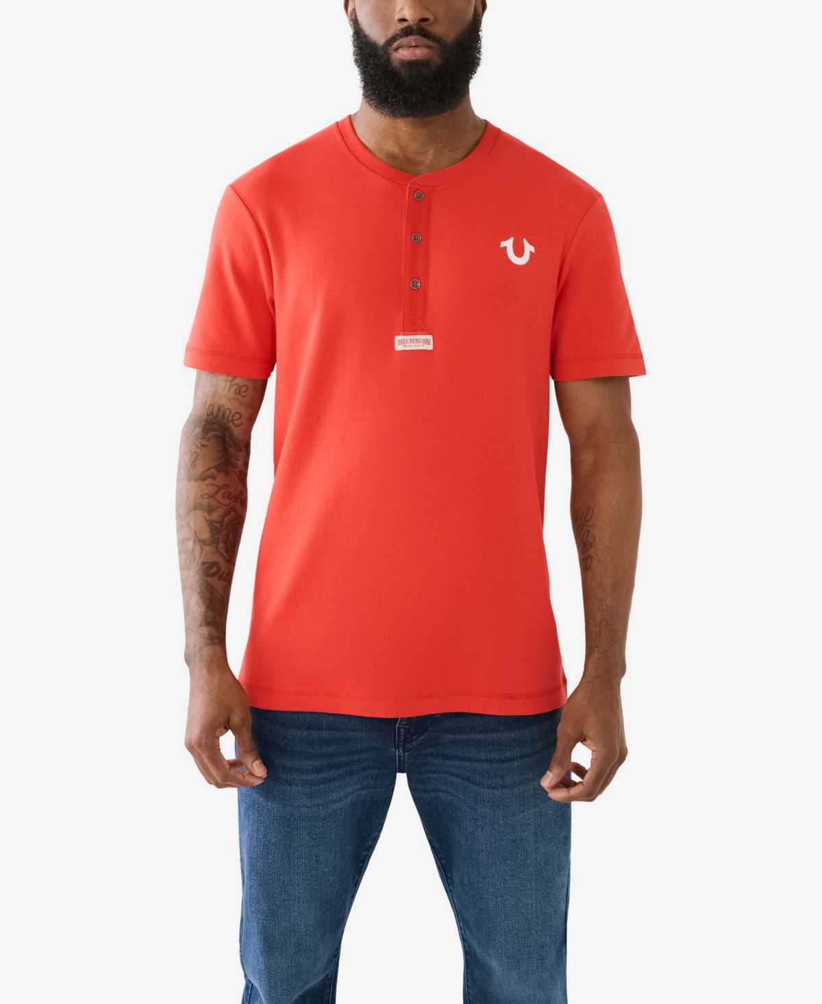 Shop True Religion Men's Short Sleeve Bio Henley Shirt In Washed Red