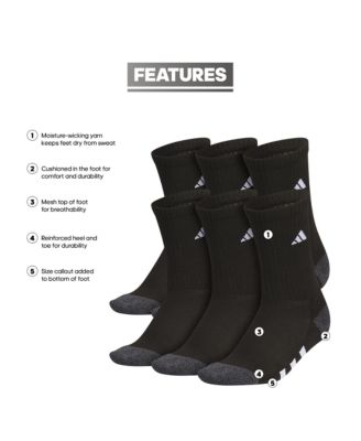Boys Youth Athletic Cushioned Crew Socks, Pack of 6