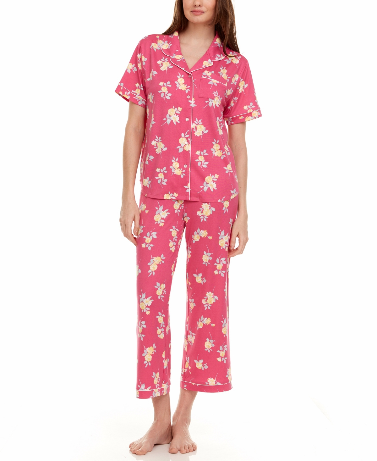 Shop Flora By Flora Nikrooz Women's Annie Printed Capri Pajama Set In Pink