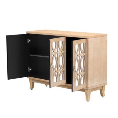 Simplie Fun Sideboard With Glass Doors 3 Door Mirrored Buffet Cabinet With Silver Handle For Living Room Macy s