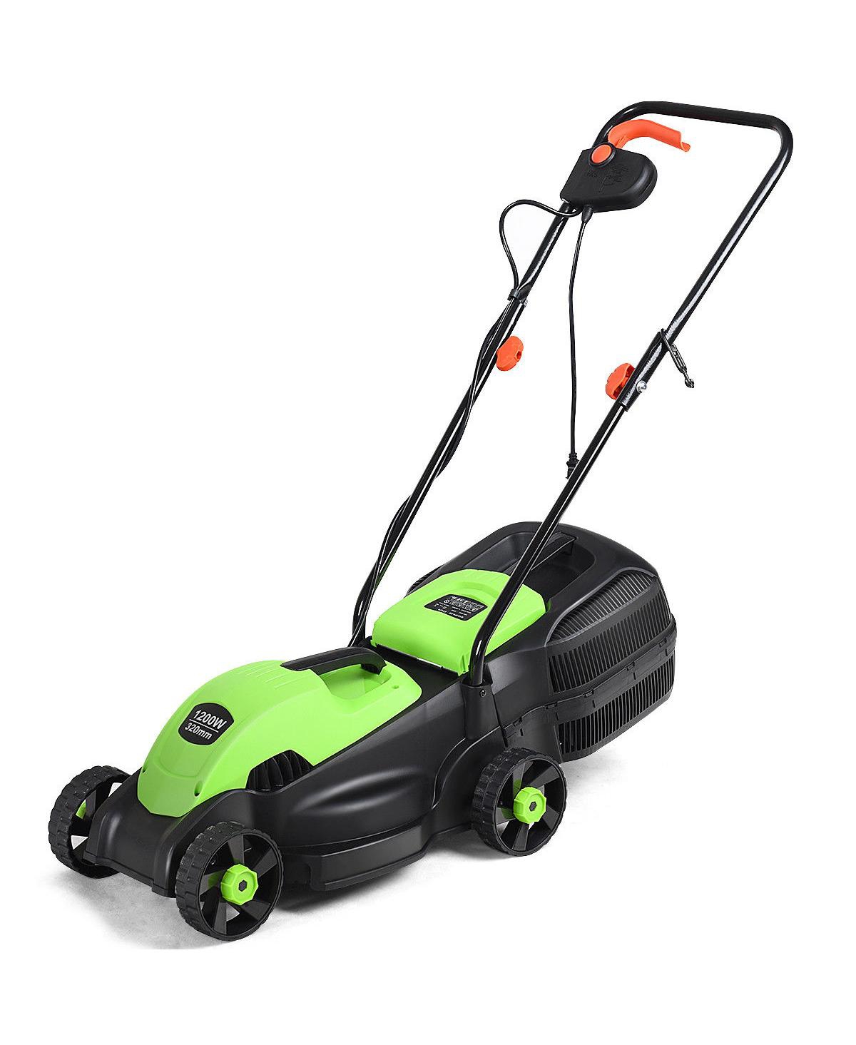 12 Amp 14-Inch Electric Push Lawn Corded Mower With Grass Bag - Green