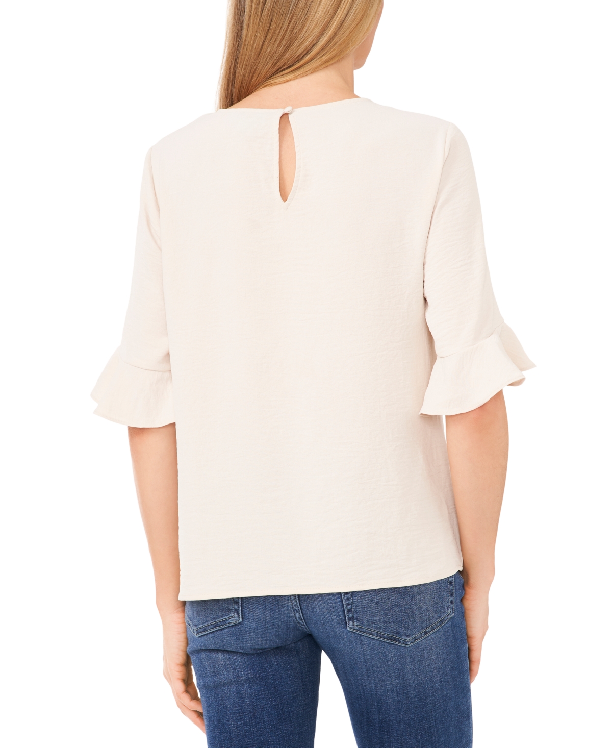 Cece Women's Rumple Crewneck 3/4-sleeve Ruffled Cuff Blouse In Rainy Day