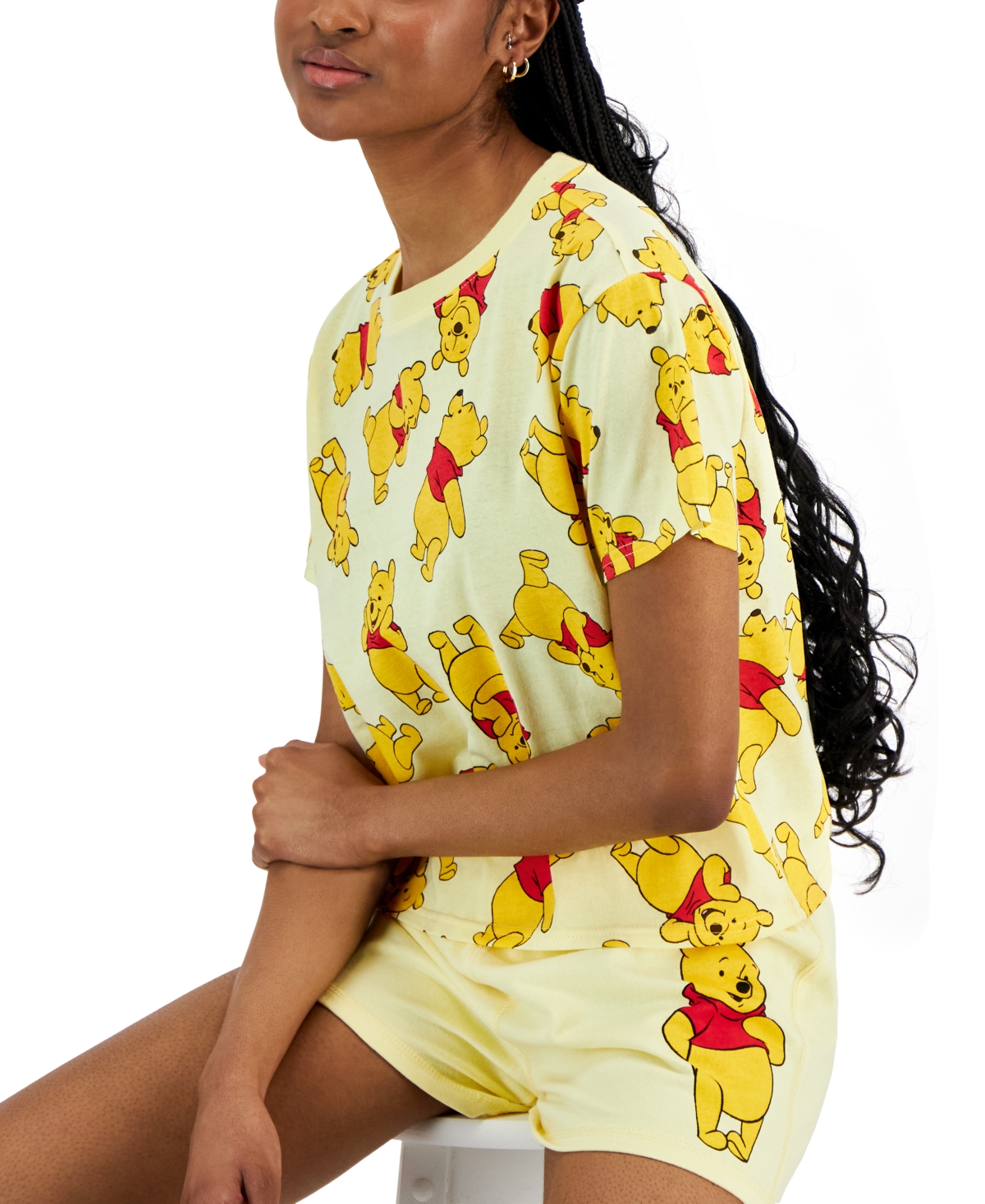 Shop Disney Juniors' Winnie The Pooh Graphic Crewneck T-shirt In Light Yellow