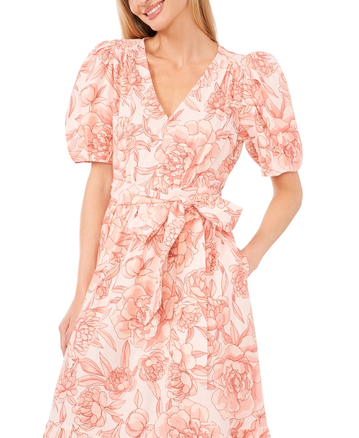 Shop Cece Women's Floral Puff-sleeve Tie-front Maxi Dress In Sweet Rose