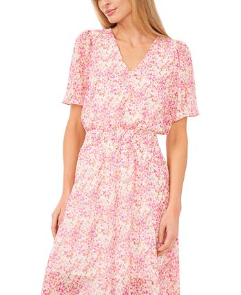 CeCe Women's Ditsy Floral Smocked-Waist Flutter-Sleeve Maxi Dress - Macy's