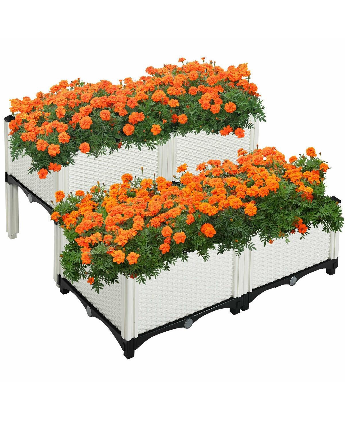 Set of 4 Elevated Flower Vegetable Herb Grow Planter Box - White