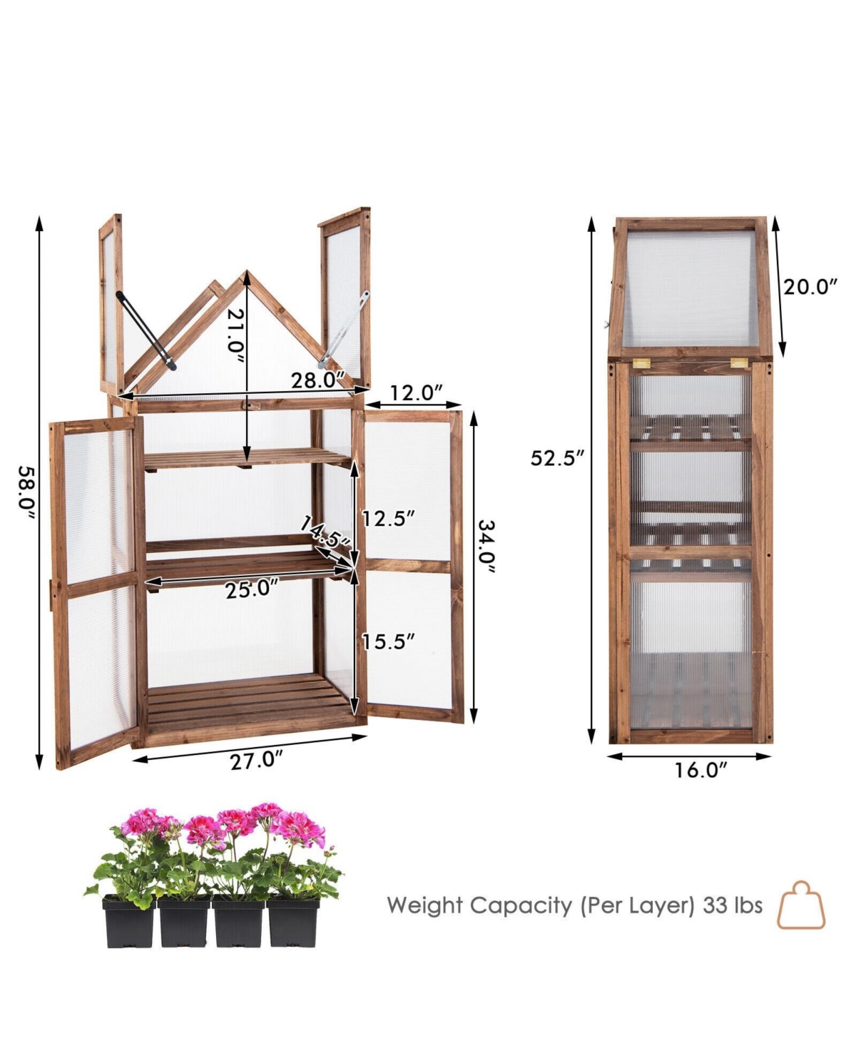 Cold Frame Mini Wooden Greenhouse for Vegetable and Flower