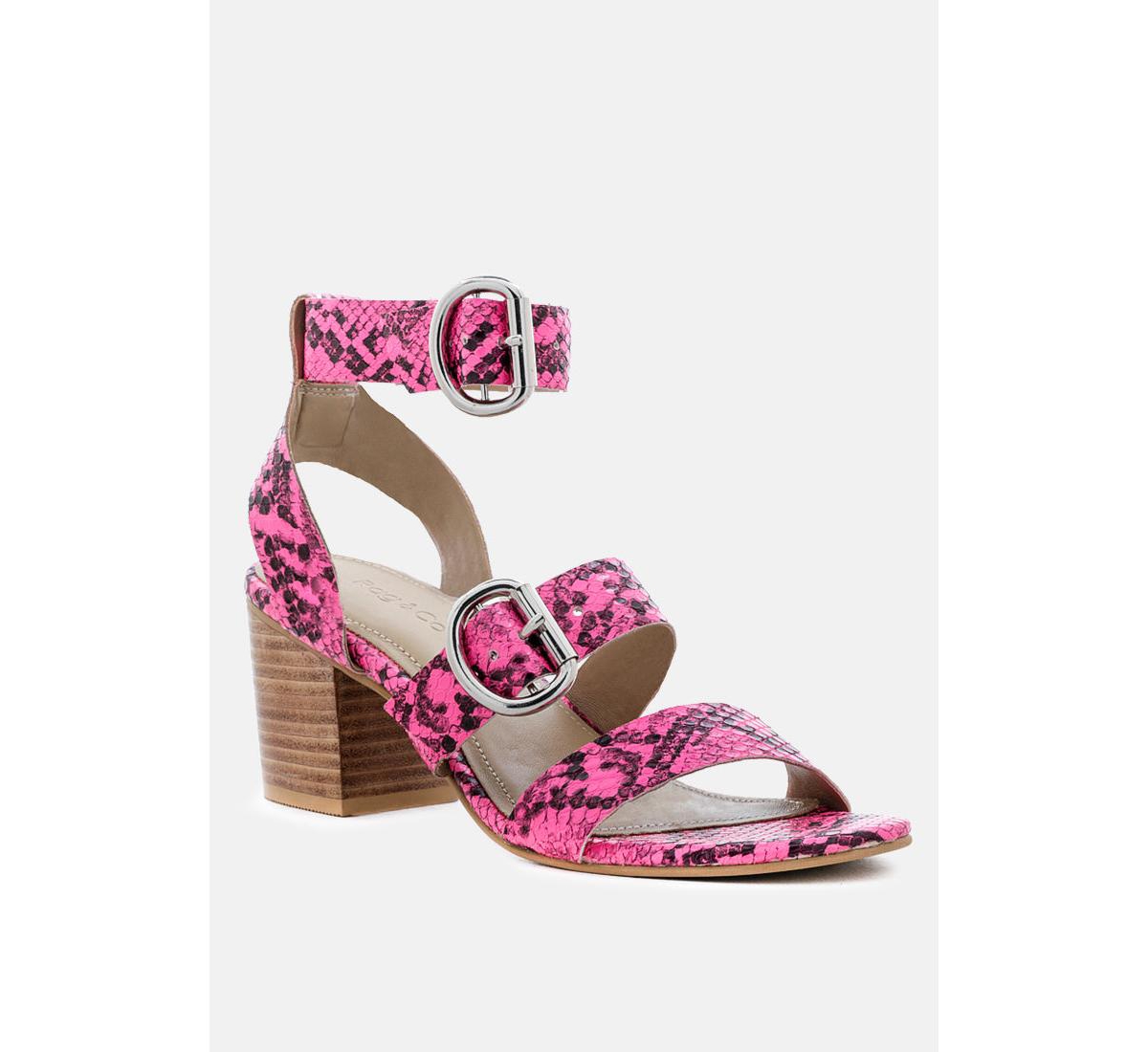 Nella Womens Stacked Heel Leather Sandal - Fuchsia