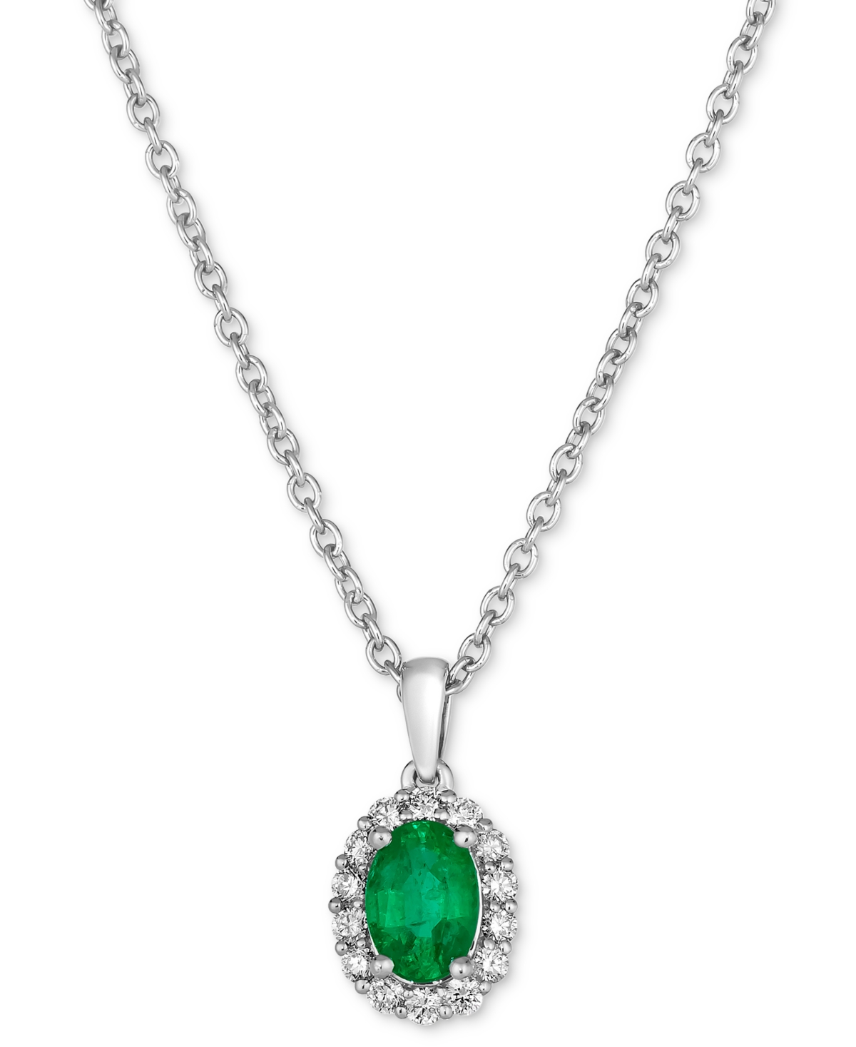 Couture Costa Smeralda Emeralds (5/8 ct. t.w.) & Vanilla Diamond (1/5 ct. t.w.) Halo 18" Pendant Necklace in Platinum